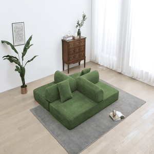 Sofá Cama Convertible, Sofá de Corduroy Verde Comprimido con Almohadas Cilíndricas y Relleno de Espuma para Sala de Estar - Product Image 5