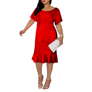 Vestido de tatuaje <span class=keywords><strong>Marquesan</strong></span> ecológico de alta calidad, manga corta, cola de pez, cuello grande, cintura Natural, ropa de moda lavable - Product Image 2