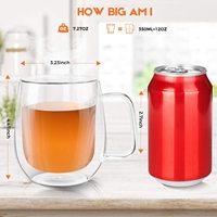 Tasses à café en verre borosilicate à double paroi transparentes avec poignée, capacité 350/500 ml, résistantes à la chaleur pour le thé, l'eau, la bière, le latte, le cappuccino
