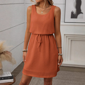 Robes d'été pour femmes à col carré, sans manches, avec cordon de serrage, tendance - Product Image 2