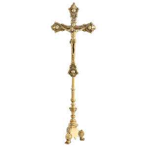 Crucifijo de Mesa de Latón Dorado con Base Grabada con Jesús para el Hogar, Altar, Oración o Decoración Religiosa para Iglesia, MCC-09 Dorado - Product Image 1