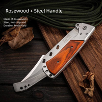 Couteau de camping pliable en acier déformable HK Model FB174, qualité industrielle, 19 cm, manche en bois de santal rouge, pour l'extérieur