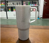 Gobelet isotherme en acier inoxydable avec strass, paille scintillante, 1200 ml, avec couvercle et poignée, maintien thermique 6-12 heures, idéal comme cadeau