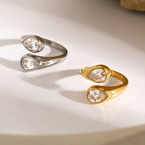 Teardrop Shape Interlocking <b>Opening</b> <b>Ring</b> Women's Jewelry Prong Setting Gold Stainless Steel Gift Fashion <b>Rings</b> - Product Image 4