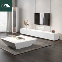 Meuble TV blanc du sol au plafond Meuble TV de luxe moderne et ensemble de tables à thé Supports TV multi-tiroirs Rangement de grande capacité