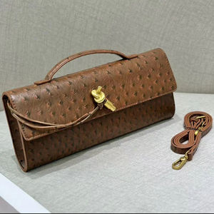 Pochette en cuir de marque, sac à main de luxe fait à la main en PU d'autruche, nouveau sac à main horizontal exquis pour banquet - Product Image 1