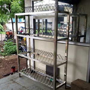 Stainless Steel Dish Rack <b>Shelving</b> <b>Unit</b> Food-Grade Powder Coating Polished Finish Freestanding Commercial <b>Kitchen</b> Storage - Product Image 1