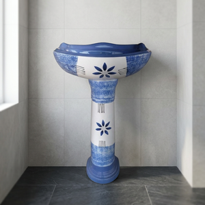 Juego de lavabo de cerámica con estampado de flores, lavamanos con Pedestal, para uso doméstico, baño, artículos sanitarios, OEM, Color naranja - Product Image 2