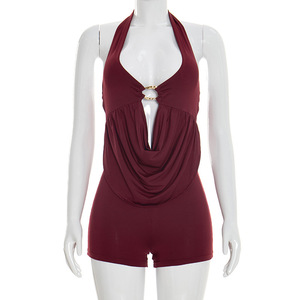 Viviblook J26RP047 Mono Sexy para Mujer, Nuevo Modelo de Verano, Color Sólido, Sin Mangas, Cuello Halter - Product Image 4