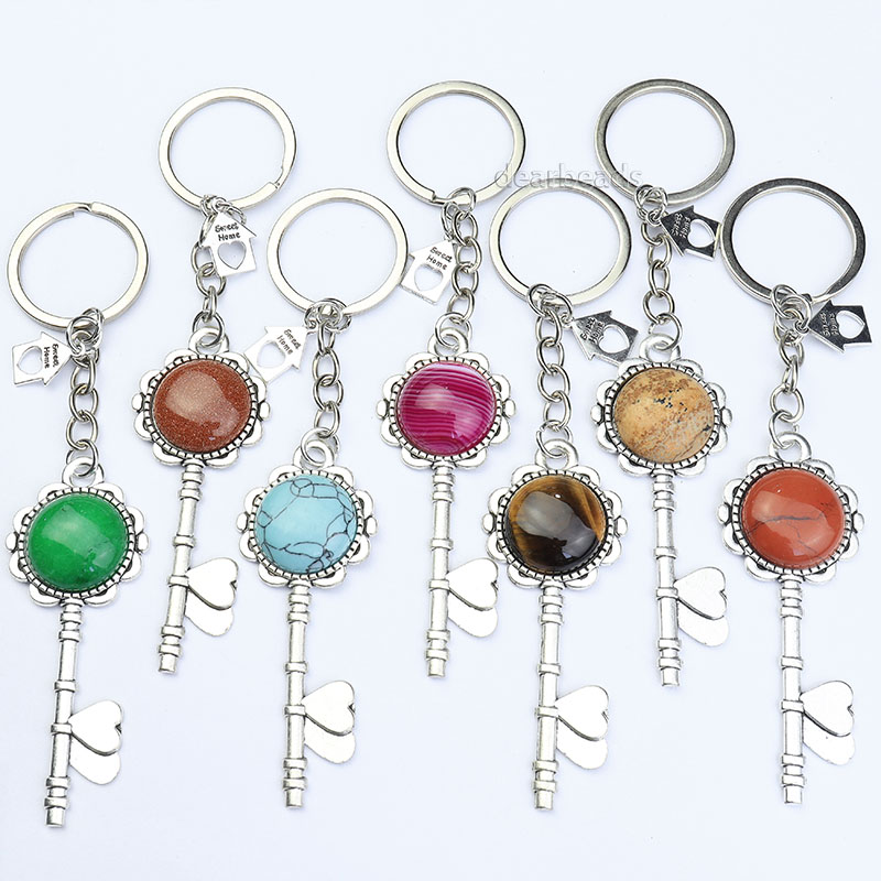 Wholesale Natural Crystal Keychain with Key and Sweet Home Charm