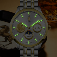 AIMULE A5120 AuspiciousSteed Montre mécanique automatique de luxe pour homme en acier inoxydable 39 mm avec aiguilles, résistante à l'eau 50 m, verre saphir
