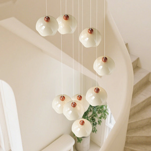 Minimalist Chandelier With Creamy Design Multi Head <b>Led</b> Lights For Mid Rise Duplex Villa Living Room - Product Image 2
