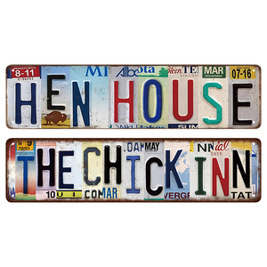 Gespleißtes langes Metallschild „Hen House the Chick <span class=keywords><strong>Inn</strong></span> Farmhouse“ mit Text als Wanddekoration - Product Image 1