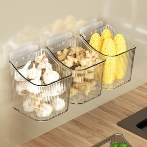 Panier de rangement mural pour cuisine, pour ail, gingembre, oignons verts, sans perçage, rectangulaire, lot de 3 - Product Image 2