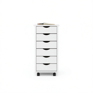 Carrito de Almacenamiento Rodante de Madera de Pino Maciza Blanca con Cajones, 33x15x85cm, Cinco Niveles, Organizador Minimalista para Oficina y Sala de Estar - Product Image 1