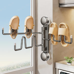 Estante rectangular de succión para zapatillas, montado en la pared, plegable y giratorio, con drenaje para secado y almacenamiento de zapatos en el baño. - Product Image 3