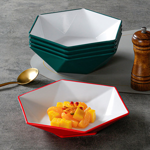 Assiettes hexagonales en mélamine couleur unie pour restaurant, hôtel, salade, plats froids, service de table, utilisation pour les fêtes - Product Image 1