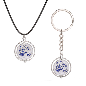 Collana con Ciondolo Girevole ZRM Vintage Cartoon Anime <span class=keywords><strong>LOL</strong></span> Two Cities Battle 2 in Corda di Seta Dorata con Rosa Blu - Product Image 4