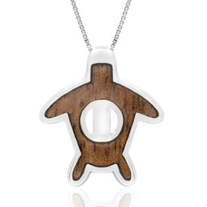 Collier pendentif tortue de mer chrétienne en bois de koa hawaïen plaqué rhodium argent sterling 925 pour mariage fiançailles - Product Image 6