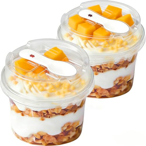 Envase Redondo Transparente de 220 ml para Pasteles, Vaso de Plástico PP Resistente a Altas Temperaturas, Tarro para Yogur, Helado, Pudín, Postre, con Tapa y Cuchara - Product Image 3