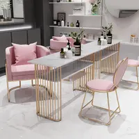 Commercial Beauty Salon Marble Tabletop Pink Chair Set