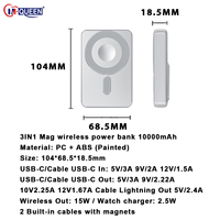 Cargador Portátil Magnético Inalámbrico Delgado PD de 22.5W con Pantalla LED y 2 Cables Integrados para Teléfono Móvil