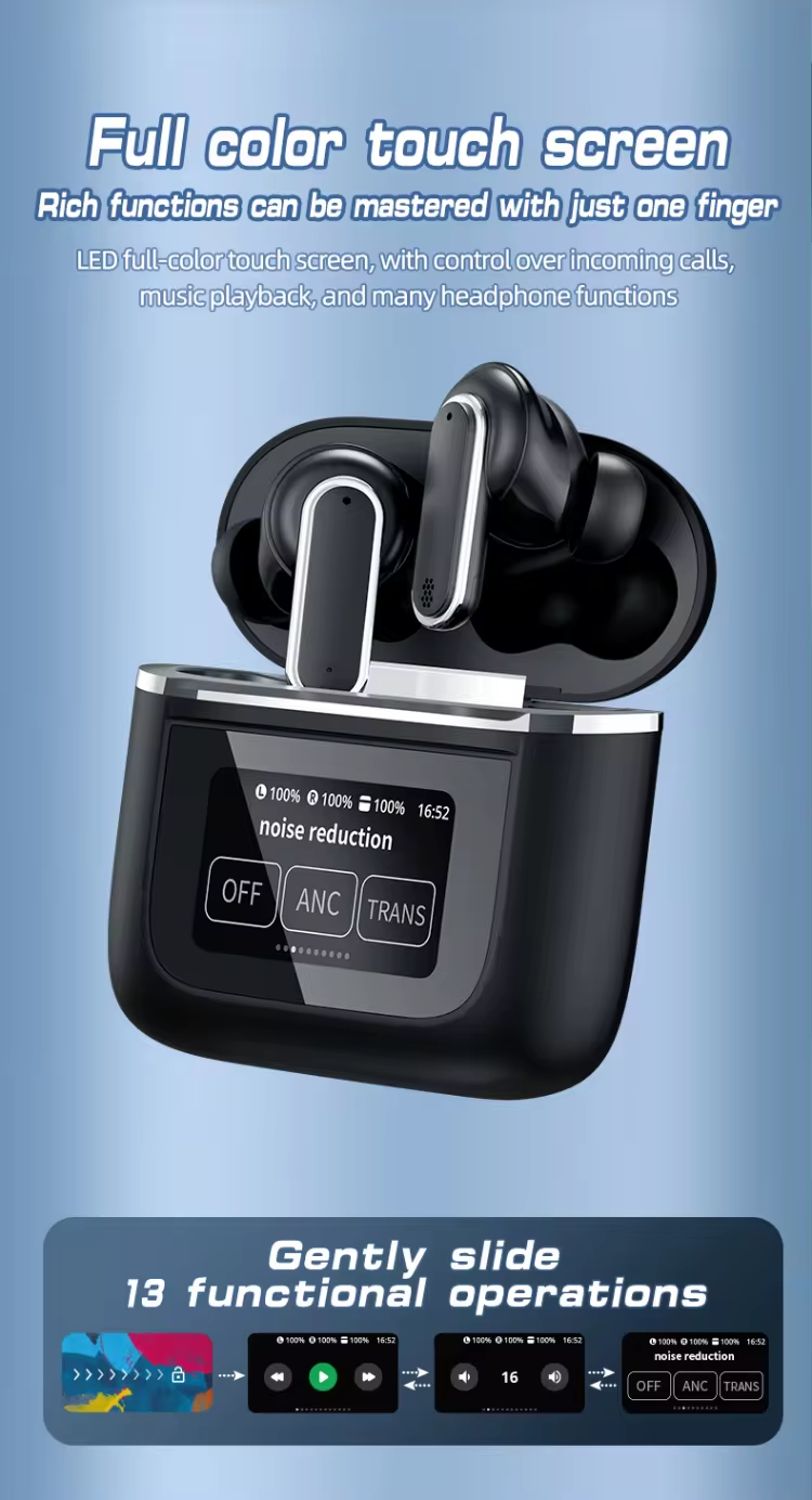 ワイヤレスヘッドホンYX27タッチスクリーン付2025,ANCノイズ