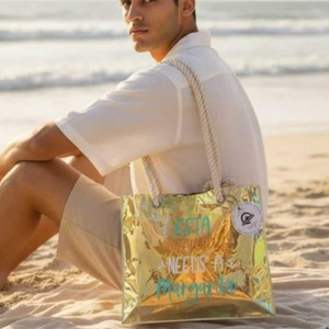 Sacs à main pour hommes en PVC holographique en gros, sacs de voyage portables imperméables pour femmes, sacs de shopping avec logo imprimé - Product Image 2