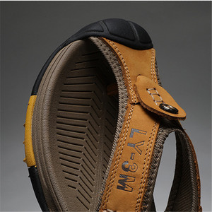 Sandales plates de pêcheur en <span class=keywords><strong>cuir</strong></span> véritable pour hommes, respirantes, confortables, antidérapantes, tongs de plage, été, printemps, taille - Product Image 5
