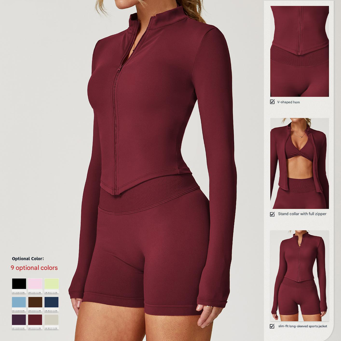 Lanyu Quick Dry Nude Fitness Running Jacket Slim Fit Stand up Sports Coat Long Sleeve Zip Gym Fitness Top Yoga Jacket