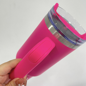 Tumbler da 40 oz con impugnatura all'ingrosso polvere rivestita a doppia parete fenicottero <span class=keywords><strong>rosa</strong></span> 40 oz con coperchio e paglia - Product Image 6