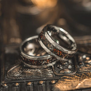 클래식 8MM 실버 텅스텐 카바이드 링 공룡 뼈 운석 속지 남자의 약혼 웨딩 밴드 패션 쥬얼리 - Product Image 2