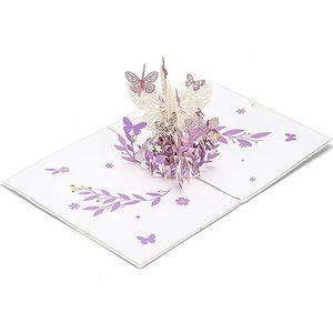 3D Pop-Up Butterfly Flower <b>Paper</b> Greeting Card with Gold Stamping and Die Cutting <b>Handmade</b> Art for Women Purple ZS P2100 - Product Image 4