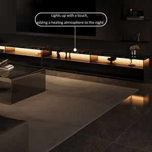 Gabinete de TV de pie minimalista moderno italiano nuevo gabinete de TV de losa de roca negra plana grande combinación para sala de estar Villa - Product Image 4