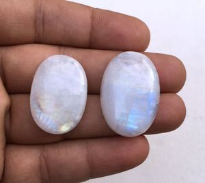 High Quality 2-Piece Natural <b>Rainbow</b> Moonstone Smooth Oval Shape Cabochons First Grade Blue Fire Loose Gemstone Cabs Stone Beads - Product Image 2