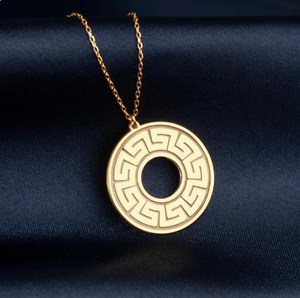 Greek Style Necklace Ancient Greek Patterned <strong>Jewelry</strong> Endless Round <strong>Labyrinth</strong> Pendant Classical Engraved Necklace High Quality - Product Image 1