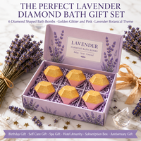Coffret de 6 bombes de bain personnalisées en forme de diamant à l'extrait de lavande, 80g, à base de plantes, faites à la main, or rose, hydratantes, aromatiques, boîte cadeau OEM