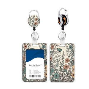 Wholesale retro floral double-sided UV printed card <b>holders</b>, <b>ID</b> card lanyards, fun floral prints, logo badges, and scroll - Product Image 5