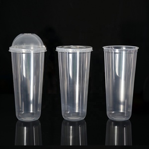 custom 700ml PP material disposable u shape plastic drinking cups and dome lid