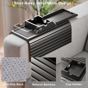 Bamboo <strong>Couch</strong> Cup Holder and Sofa Armrest Tray 2 in 1 <strong>Couch</strong> Arm Tray <strong>Foldable</strong> Sofa Arm Tray <strong>Table</strong> for Drinks - Product Image 2