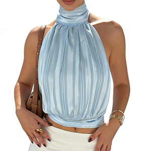 Top corto halter sin espalda para mujer, sin mangas, con lazo en la espalda, fruncido, tipo blusa/chaleco, para fiesta, a la moda - Product Image 3