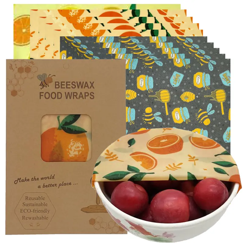 Étiquettes personnalisées écologiques, lot de 3 emballages en papier réutilisables de qualité alimentaire, en cire d'abeille biologique pour la cuisine, pour conserver la fraîcheur