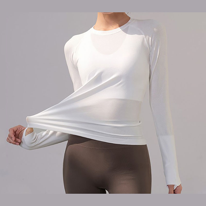 Women's Lightweight Outdoor Tight-Fitting Yoga Top Long-Sleeved Crew Neck Breathable Stretchy Solid Quick-Dry Fitness
