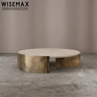 WISEMAX FURNITURE Ensemble de table basse en acier inoxydable et travertin de luxe italien haut de gamme pour salon, hall d'hôtel, café, villa
