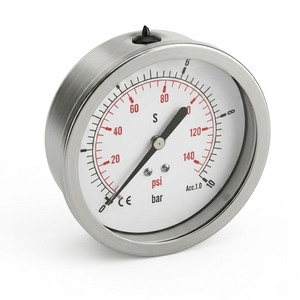 Jauge à double échelle 0-140PSI, 1/4 pouces NPT, montage arrière, entièrement en acier inoxydable, résistante aux chocs, pour équipement industriel à gaz, eau et huile - Product Image 2