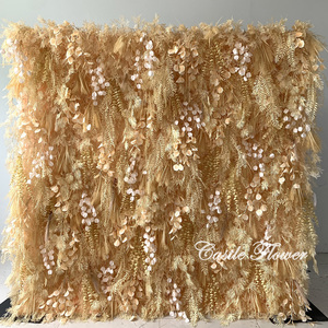 L-R275 Rideau enroulable mural floral 3D <span class=keywords><strong>de</strong></span> haute qualité, rose, avec plumes et fleurs 3D, en soie, pour mariage et fête, motif herbe inspiré - Product Image 3