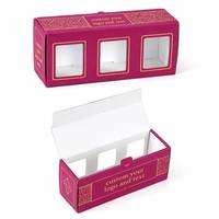 Caja de Papel Magenta de Lujo con Logotipo Personalizado, 3 Ventanas, Estampado Dorado, Laminación Mate, Embalaje para Macarons, Galletas y Regalos para Pequeñas Empresas