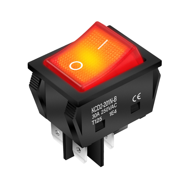 Rocker Switch 30A 250V Heavy Duty KCD2 Rocker Switch on Off DPST 4 Pin With Red Lighted 220V Toggle Switch T125