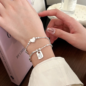 S925 Sterling Silver Heart <b>Bracelet</b> For Women Gift Jewelry Geometric Charm Design Square Shape Fashion Accessory - Product Image 1
