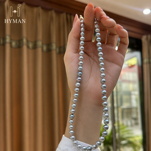 Collana di <span class=keywords><strong>Perle</strong></span> Akoya Madama Rotonde 6-7mm, Grado AAAAA, <span class=keywords><strong>Perle</strong></span> <span class=keywords><strong>Grigie</strong></span> di Alta Qualità, Stile Classico con Chiusura in Oro 14K per Donna - Product Image 5